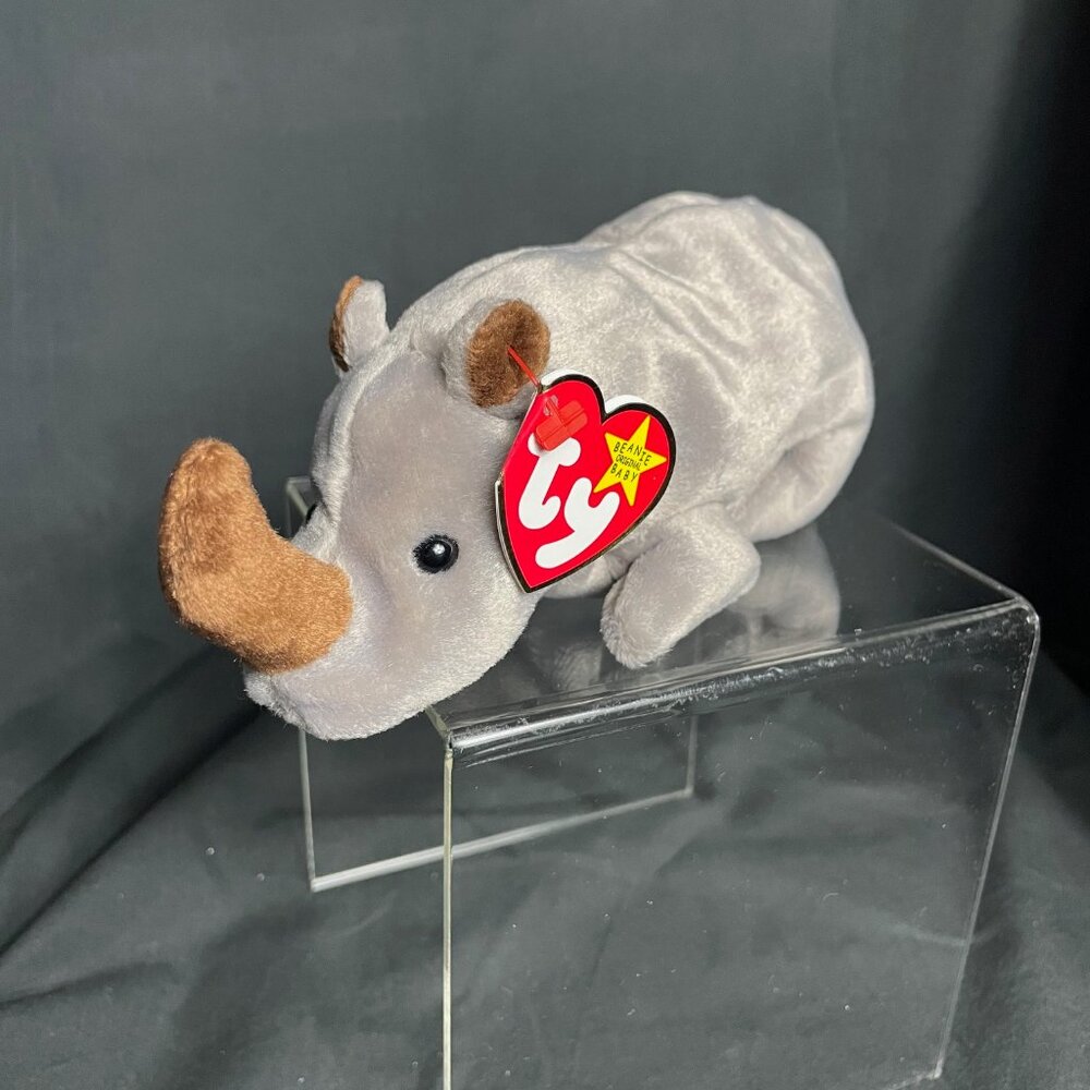 RARE TY ORIGINAL BEANIE BABY SPIKE THE RHINOCEROS 1996 RETIRED W/ORIGINAL TAG